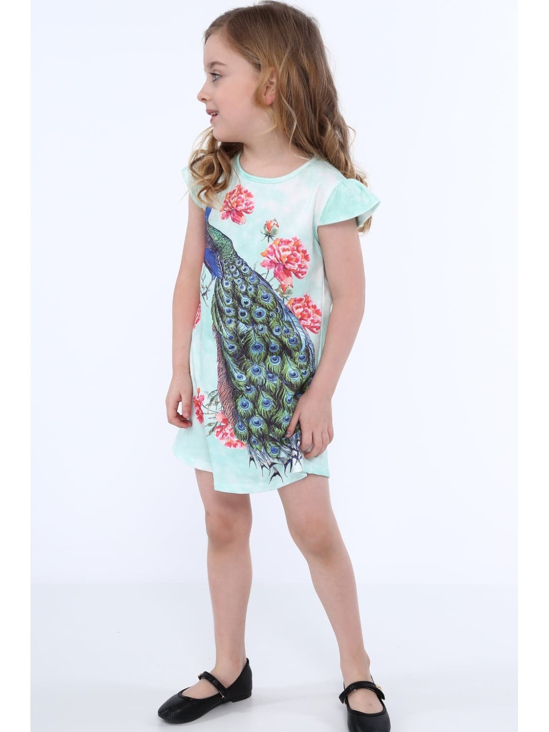 Dress with a peacock, mint NDZ8128 - Online store - Boutique